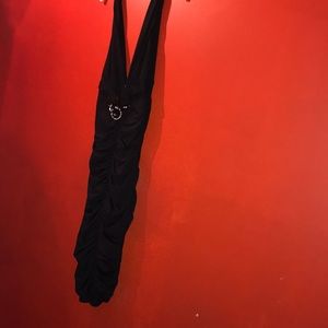 Sexy Black Halter Night Dress w/ Silver Buckle